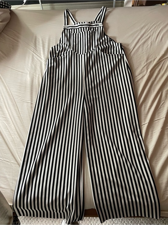 HALARA Pants - HALARA Black & White Vertical Stripe Wide-Leg Jumpsuit